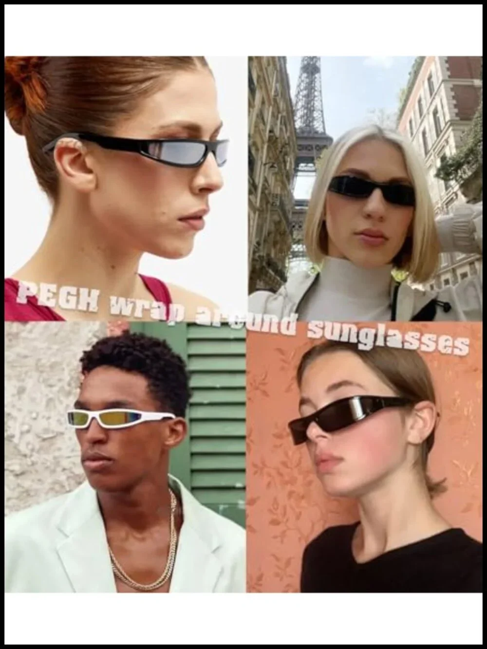 Y2K Wrap Around Sunglasses Narrow Rectangle Small Frame Retro Sports Shades